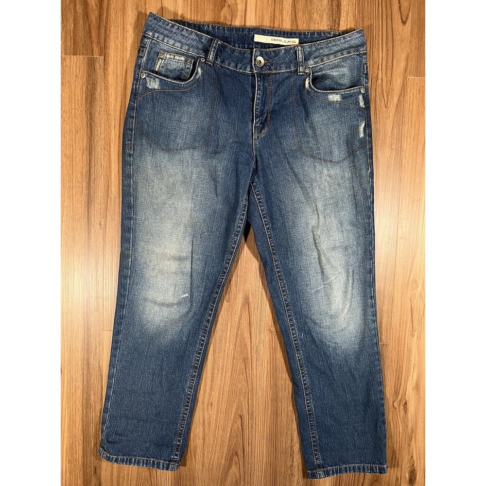 DKNY Jeans Women's Denim Jeans Size 14 Blue Cotton Blend Stretch Straight Leg